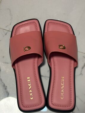 Coach Pink Slide Sandals with Gold Accent
